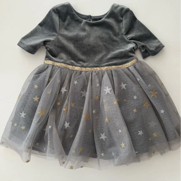 Zunie 18M Gray and Gold Star Tulle Dress - Picture 1 of 4